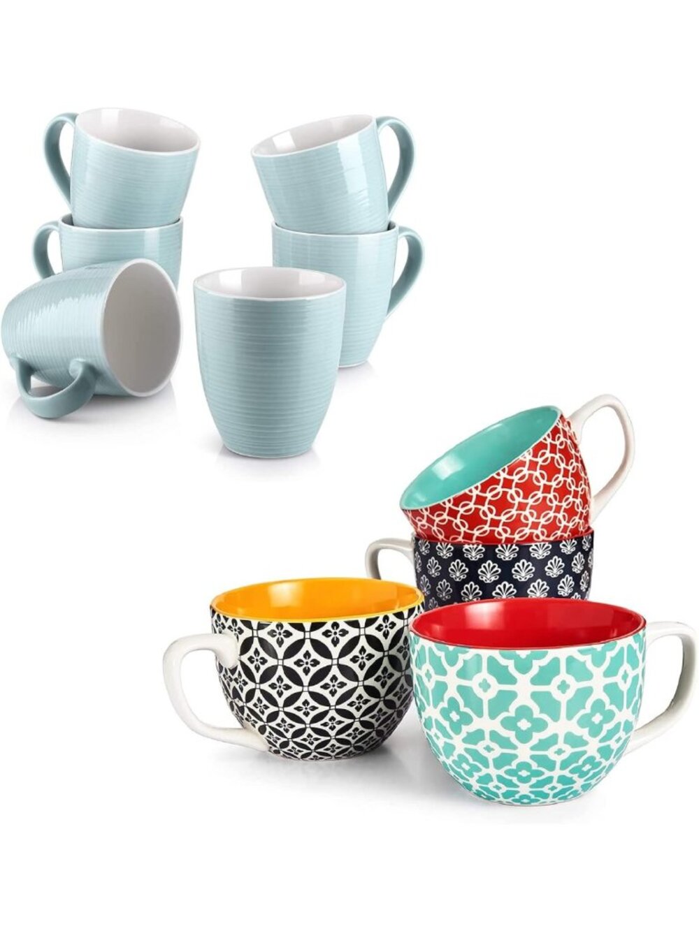 Set of 4 Jumbo Porcelain Coffee Mugs - Large Soup Cups for Cereal, Latte, Cocoa